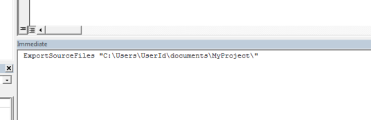 ExportSourceFiles "C:\Users\UserId\documents\MyProject\" in the Immediate Window